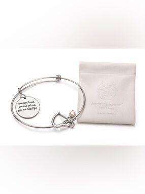 Silver Tone Heart Pearl Inspirational Bangle Bracelet